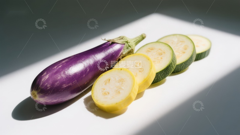 高清大图下载【趣麦麦图】茄子与西葫芦切片静物