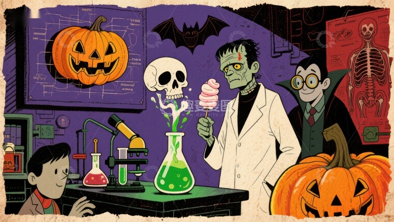 高清大图下载【趣麦麦图】-实验室里的万圣节实验