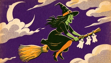 巫女骑扫帚夜空飞行