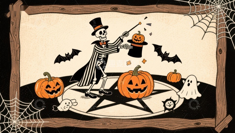 高清大图下载【趣麦麦图】万圣节骷髅巫师施法场景