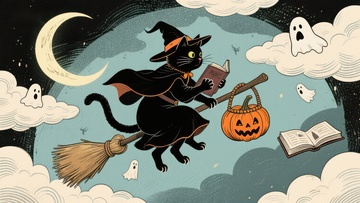 巫师黑猫夜空飞行