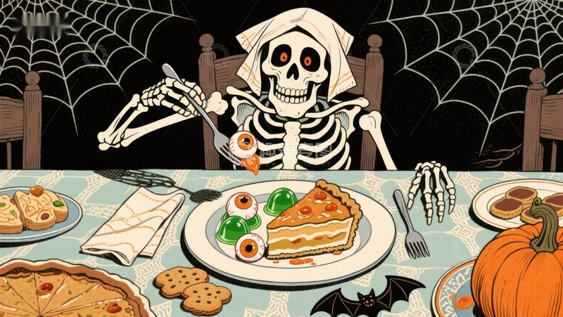 高清大图下载【趣麦麦图】骷髅享用万圣节盛宴
