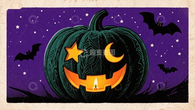 万圣节南瓜灯夜景插画