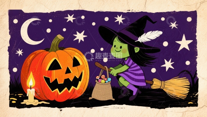 高清大图下载【趣麦麦图】万圣夜小巫女与南瓜灯