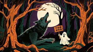 月夜森林中的狼与幽灵