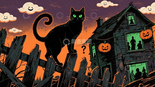 万圣夜黑猫与幽灵屋