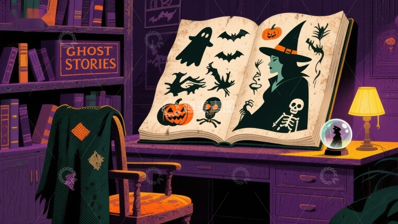 高清大图下载【趣麦麦图】神秘书桌上的万圣节魔法故事