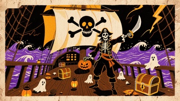 海盗骷髅在风暴中航行