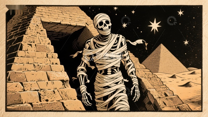 木乃伊在金字塔下的神秘夜晚
