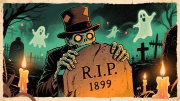 骷髅绅士守墓，幽灵环绕夜景