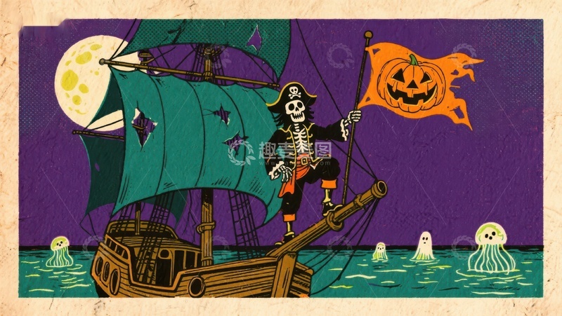 高清大图下载【趣麦麦图】万圣节海盗船与幽灵