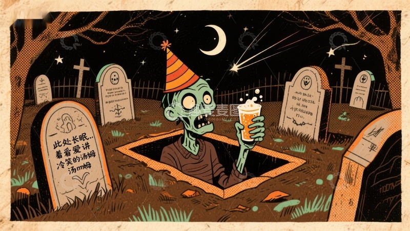 高清大图下载【趣麦麦图】墓地里的僵尸庆祝派对