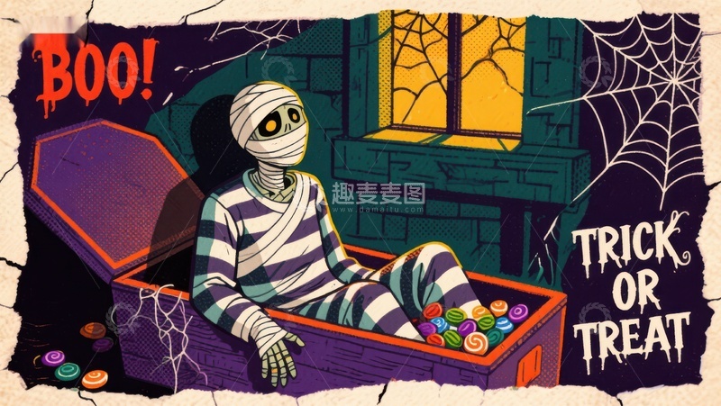 高清大图下载【趣麦麦图】万圣节木乃伊糖果盒