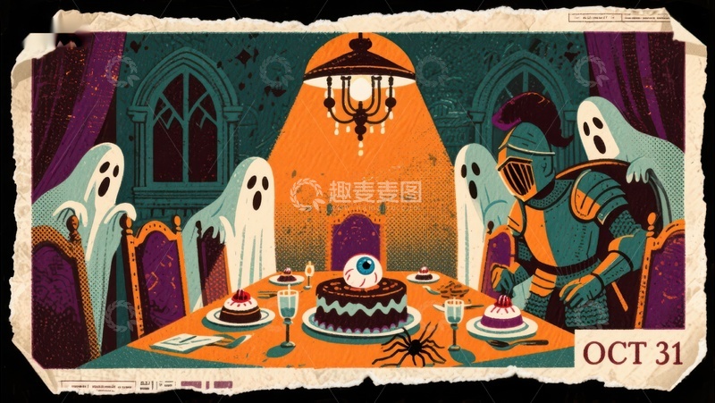 高清大图下载【趣麦麦图】万圣节骑士与幽灵的神秘晚宴