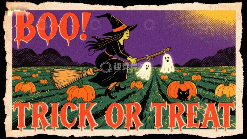 高清大图下载【趣麦麦图】万圣节女巫与南瓜灯