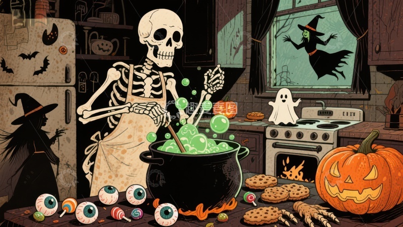 高清大图下载【趣麦麦图】万圣节厨房里的魔法时刻