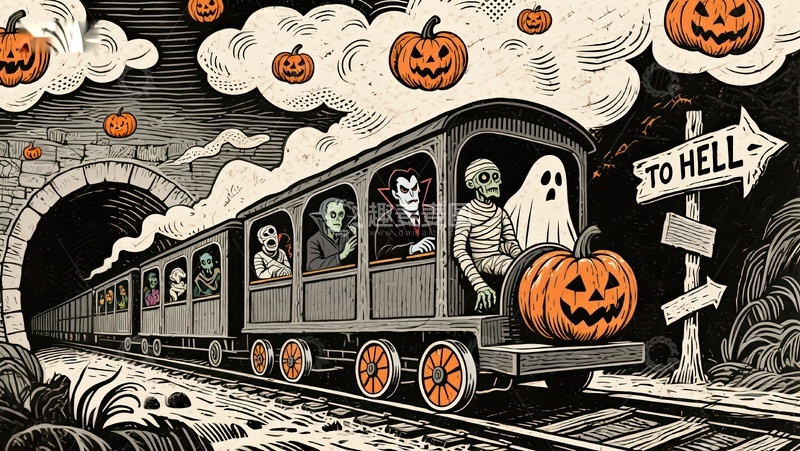 高清大图下载【趣麦麦图】万圣节主题列车驶向地狱