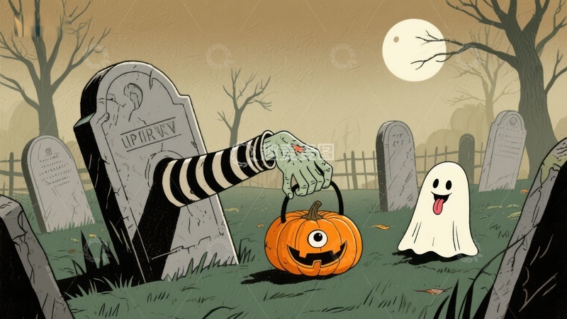 高清大图下载【趣麦麦图】墓地里的万圣节奇遇
