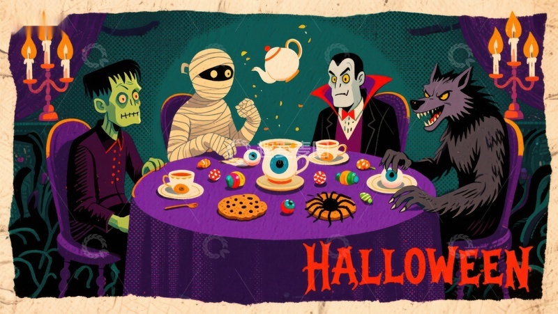 高清大图下载【趣麦麦图】万圣节怪物茶会