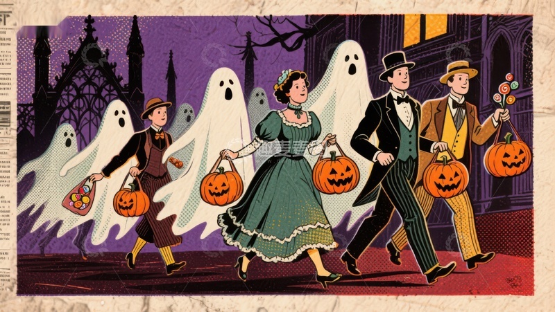 高清大图下载【趣麦麦图】万圣节夜游：幽灵与装扮者