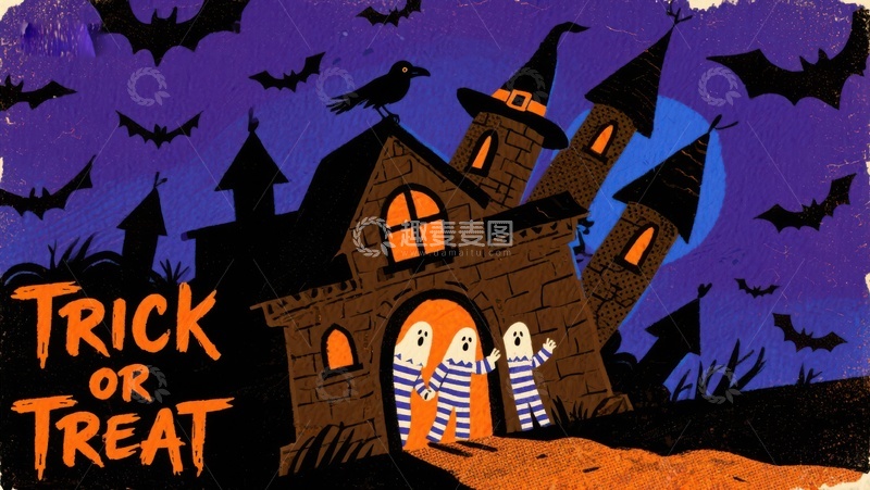 高清大图下载【趣麦麦图】万圣节幽灵城堡夜景