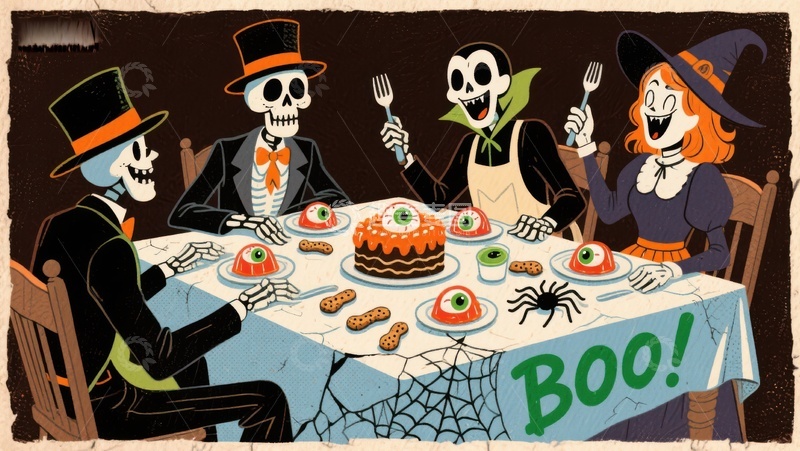 高清大图下载【趣麦麦图】万圣节骷髅聚会，共进晚餐