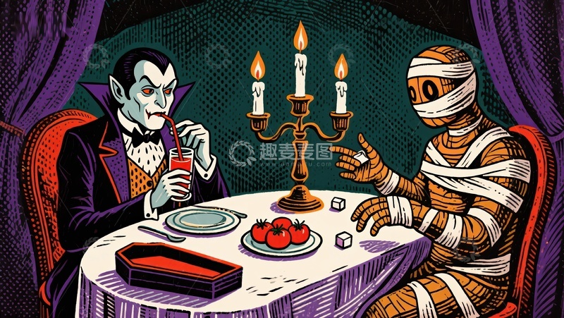 高清大图下载【趣麦麦图】吸血鬼与木乃伊的晚餐
