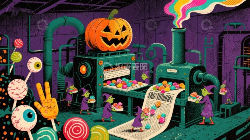 高清大图下载【趣麦麦图】万圣节糖果工厂的奇幻景象