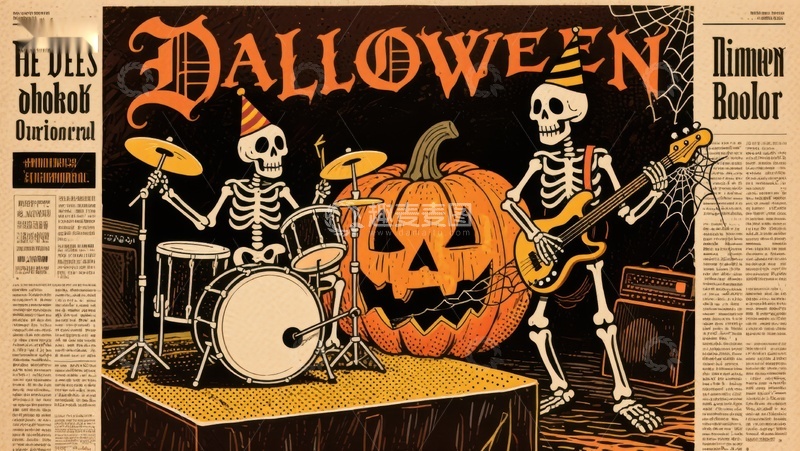 高清大图下载【趣麦麦图】万圣节骷髅乐队表演