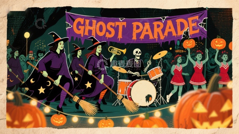 高清大图下载【趣麦麦图】万圣节幽灵游行欢乐场景