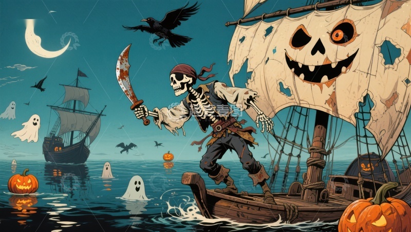 高清大图下载【趣麦麦图】骷髅海盗与幽灵船的万圣夜冒险