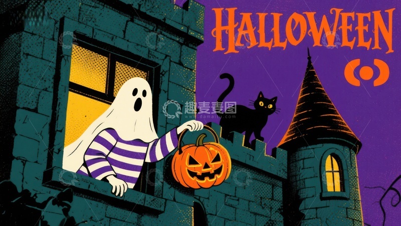 高清大图下载【趣麦麦图】万圣节幽灵与南瓜灯