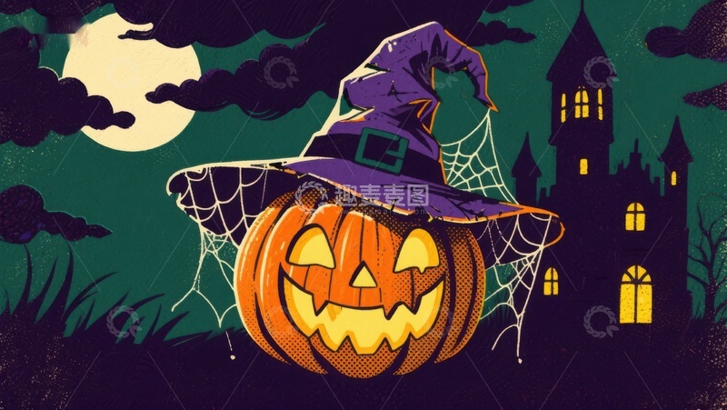 高清大图下载【趣麦麦图】万圣节南瓜灯与巫师帽