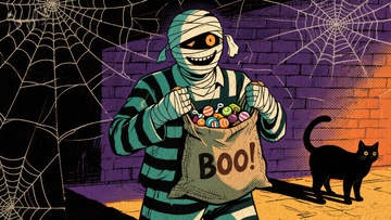 万圣节木乃伊手持糖果袋