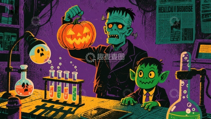 高清大图下载【趣麦麦图】实验室里的万圣节实验