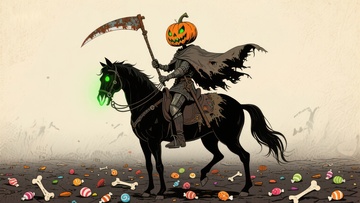 南瓜头骑士骑黑马