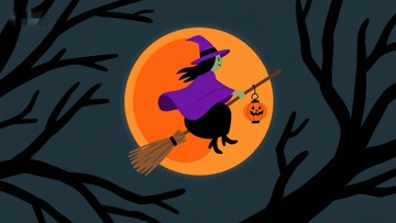 巫师骑扫帚飞过满月