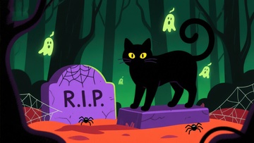 万圣节墓地中的黑猫