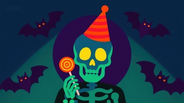 骷髅戴派对帽手持糖果棒