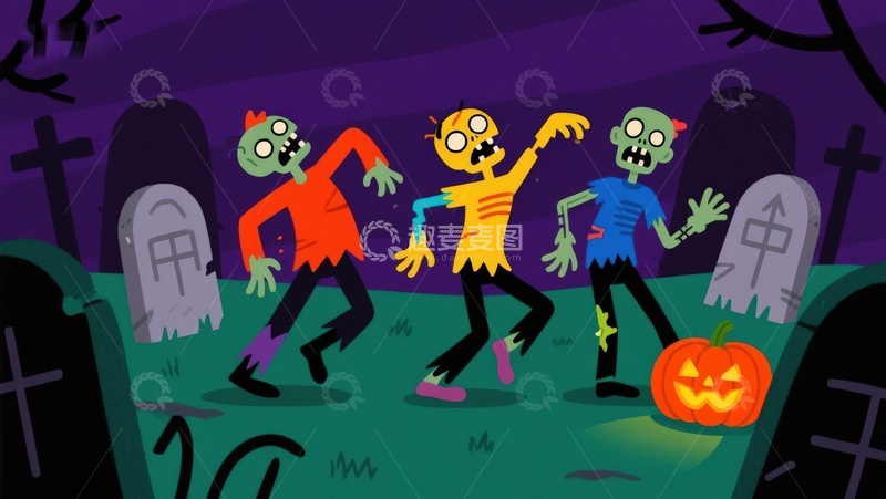 高清大图下载【趣麦麦图】墓地里的僵尸舞会