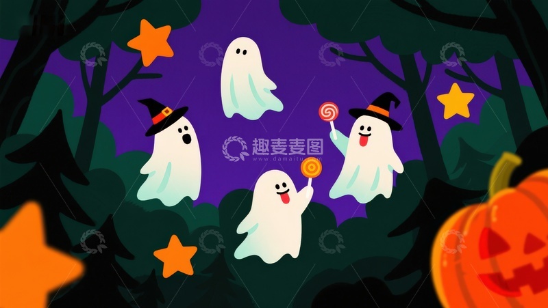 高清大图下载【趣麦麦图】万圣节夜晚的幽灵派对