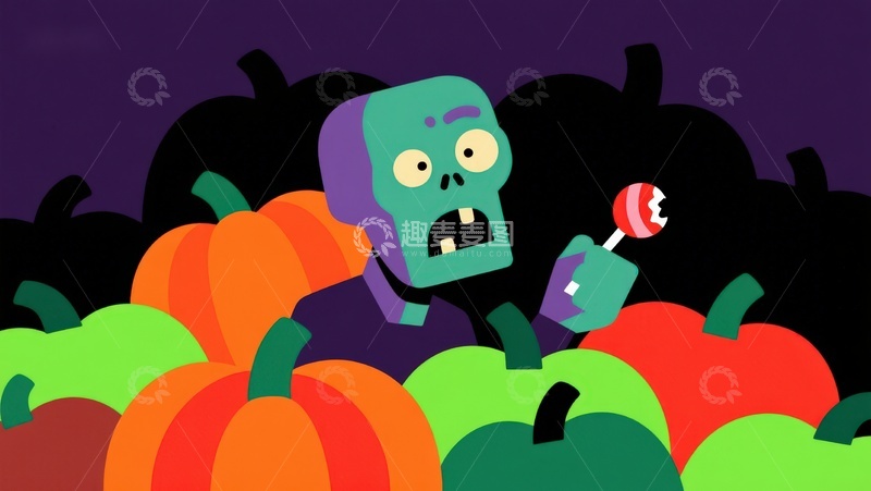 高清大图下载【趣麦麦图】万圣节僵尸与糖果南瓜