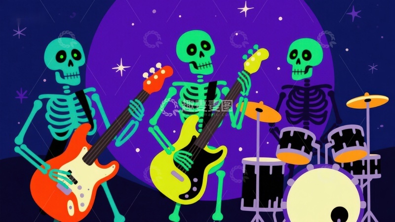 高清大图下载【趣麦麦图】骷髅乐队演奏音乐