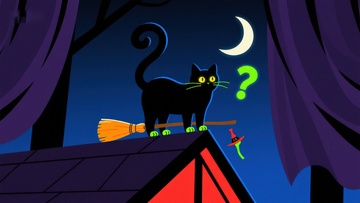 夜空下的黑猫与扫帚