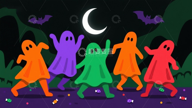 高清大图下载【趣麦麦图】五彩幽灵月夜狂欢