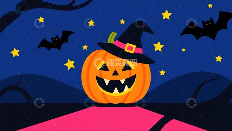 高清大图下载【趣麦麦图】万圣节南瓜灯夜景插画