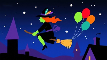 夜空中的女巫与气球