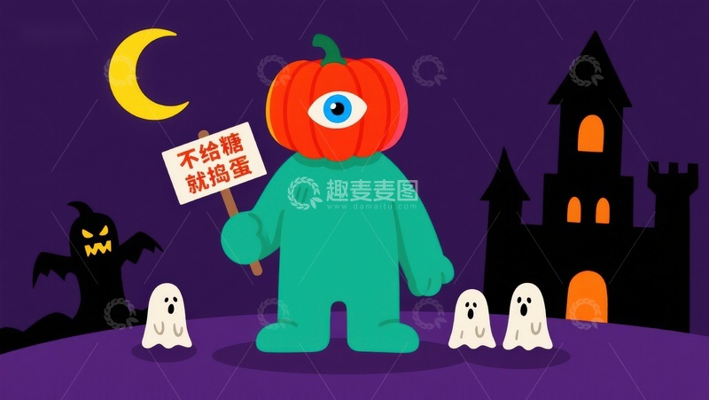 高清大图下载【趣麦麦图】-万圣节南瓜怪与幽灵的夜晚