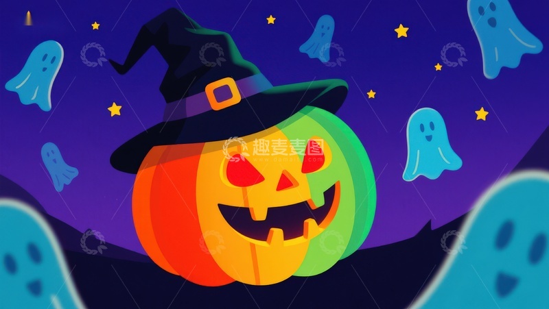 高清大图下载【趣麦麦图】万圣节南瓜灯与幽灵