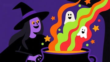 巫师与魔法锅中的彩色幽灵